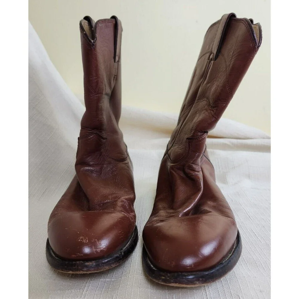 Justin Brown Leather Western Roper Cowboy Boots Men's Size 8.5 D Style 3404
